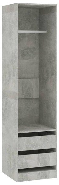 Betonszürke szerelt fa ruhásszekrény fiókokkal 50 x 50 x 200 cm