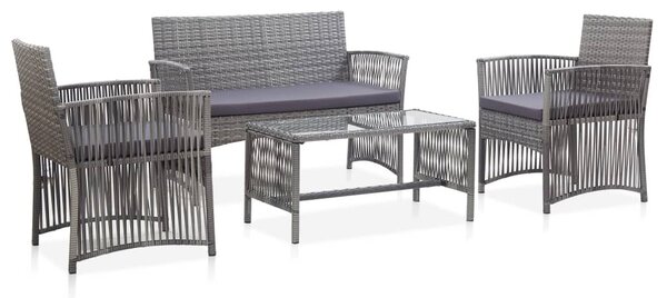 4-részes antracitszürke kerti polyrattan bútorszett párnákkal