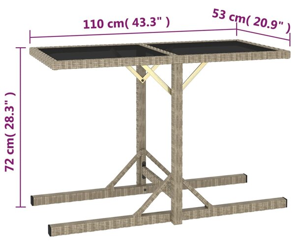 Bézs üveg és polyrattan kerti asztal 110 x 53 x 72 cm