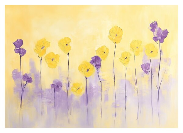 Üveg kép - Lila és sárga virágok (70x50 cm)
