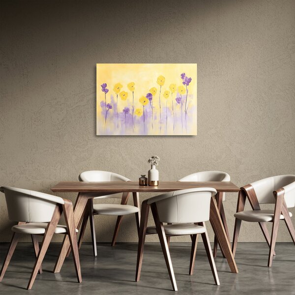 Üveg kép - Lila és sárga virágok (70x50 cm)