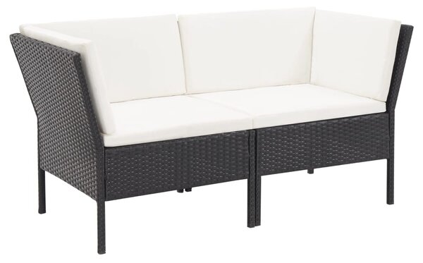 6-részes fekete polyrattan kerti bútorszett párnákkal