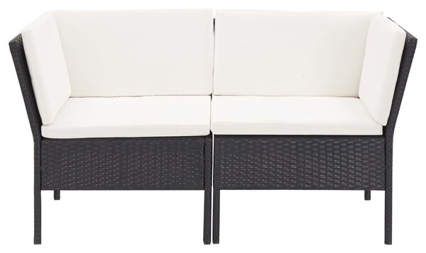 6-részes fekete polyrattan kerti bútorszett párnákkal
