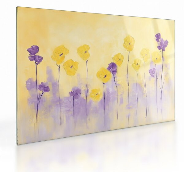 Üveg kép - Lila és sárga virágok (70x50 cm)