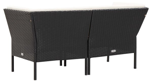 6-részes fekete polyrattan kerti bútorszett párnákkal
