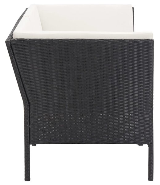 6-részes fekete polyrattan kerti bútorszett párnákkal