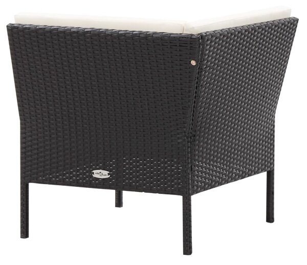 6-részes fekete polyrattan kerti bútorszett párnákkal