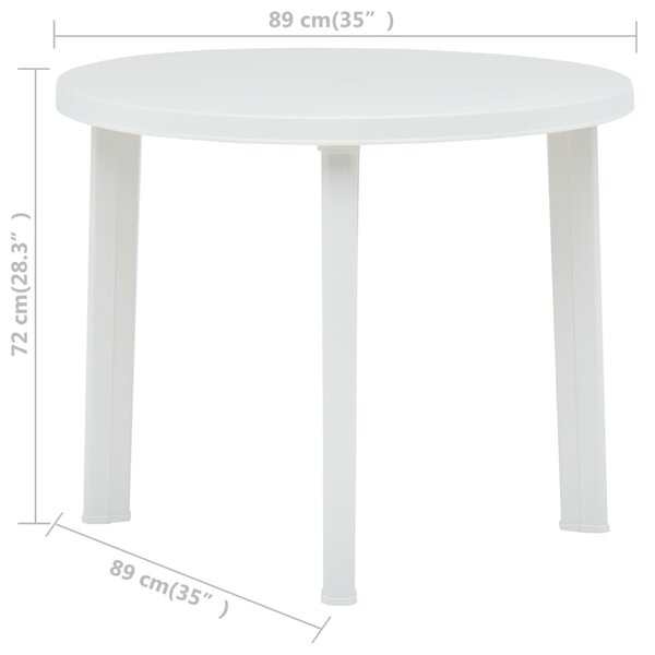 Fehér műanyag kerti asztal 89 cm