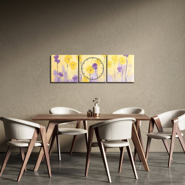 Kép - Lila és sárga virágok (órával) (90x30 cm)