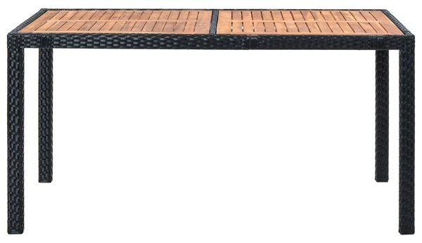 7 részes fekete kültéri polyrattan és akácfa étkezőszett