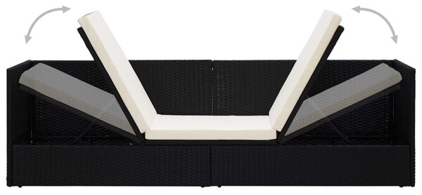 Fekete polyrattan kerti ágy hát- és ülőpárnákkal