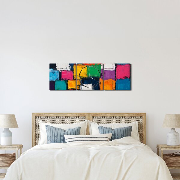 Kép - Színes négyzetek festménye (órával) (90x30 cm)
