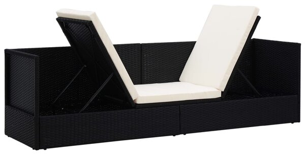 Fekete polyrattan kerti ágy hát- és ülőpárnákkal