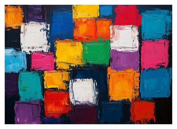 Üveg kép - Színes négyzetek festménye (70x50 cm)