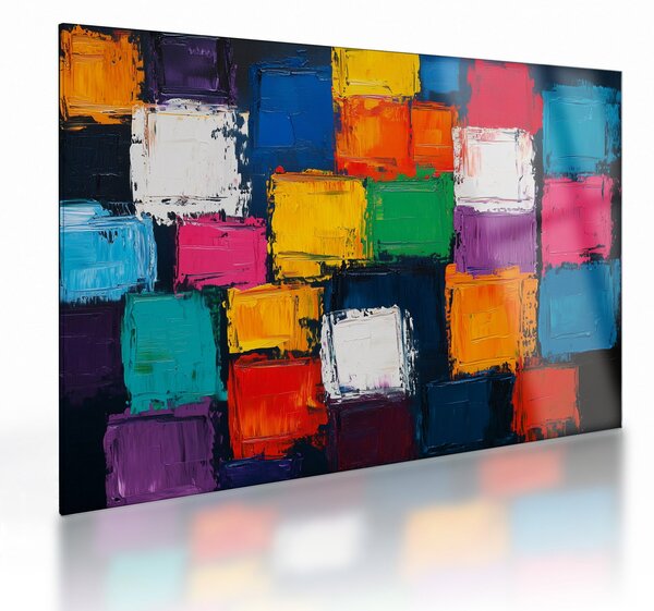Üveg kép - Színes négyzetek festménye (70x50 cm)