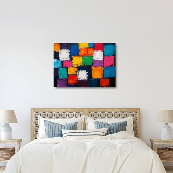 Üveg kép - Színes négyzetek festménye (70x50 cm)