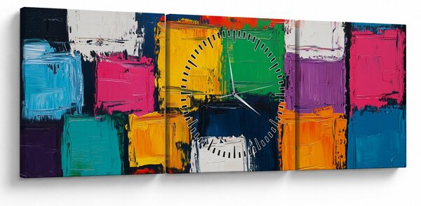 Kép - Színes négyzetek festménye (órával) (90x30 cm)