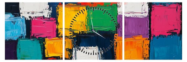 Kép - Színes négyzetek festménye (órával) (90x30 cm)