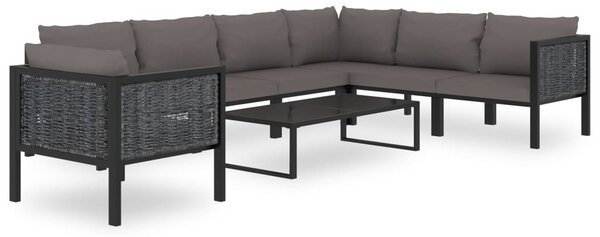 Antracitszürke polyrattan sarokkanapé-elem bal oldali karfával