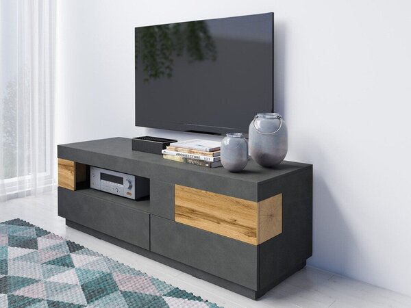 TV-állvány Livlore 103, Laminált forgácslap, 54x160x55cm, Wotan tölgy, Matera szürke