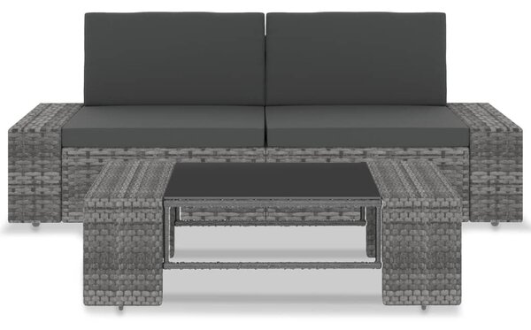 3 részes szürke polyrattan kerti ülőgarnitúra