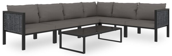 7 részes antracitszürke kerti polyrattan ülőgarnitúra párnákkal