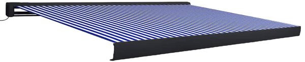 Kék és fehér motorizált kazettás napellenző 400 x 300 cm