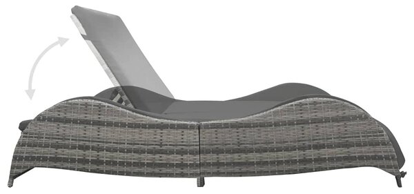 Kétszemélyes antracitszürke polyrattan napozóágy párnával