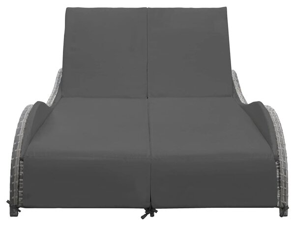 Kétszemélyes antracitszürke polyrattan napozóágy párnával