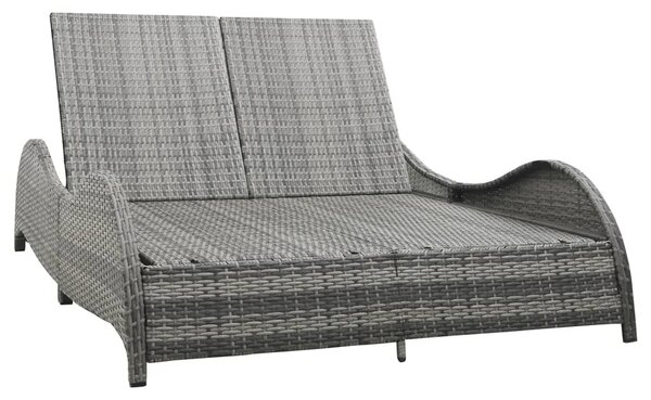 Kétszemélyes antracitszürke polyrattan napozóágy párnával