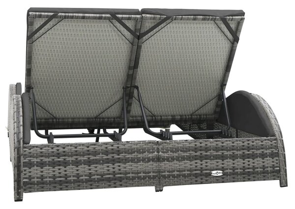 Kétszemélyes antracitszürke polyrattan napozóágy párnával