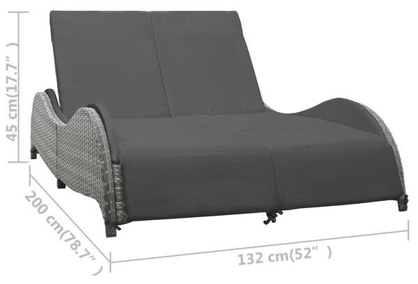 Kétszemélyes antracitszürke polyrattan napozóágy párnával