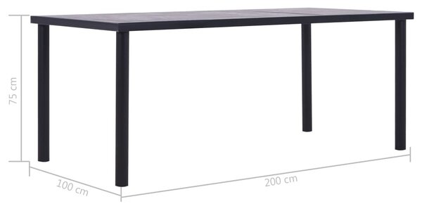 Fekete és betonszürke MDF étkezőasztal 200 x 100 x 75 cm