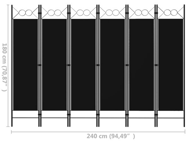 Fekete 6 paneles paraván 240 x 180 cm