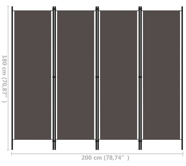 Antracitszürke 4 paneles paraván 200 x 180 cm