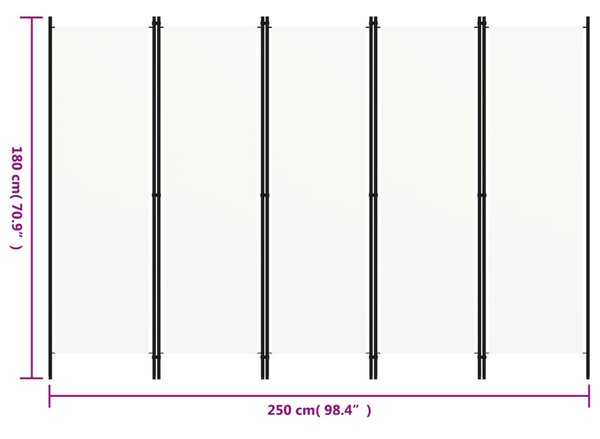 Fehér 5 paneles paraván 250 x 180 cm