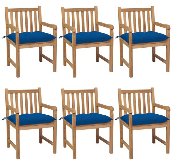 VidaXL 6 db tömör tíkfa kerti szék kék párnákkal