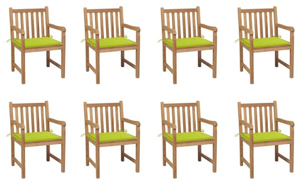 VidaXL 8 db tömör tíkfa kerti szék élénkzöld párnákkal
