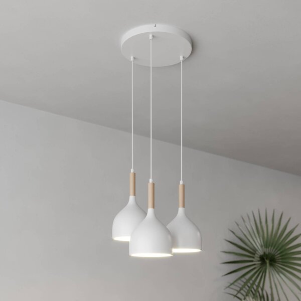 Luminex Noak lógó világítás, 3 izzós, kerek, fehér/természetes fa, dimmelhető, Fehér / opál, Nappali / Étkező, fém, Modern