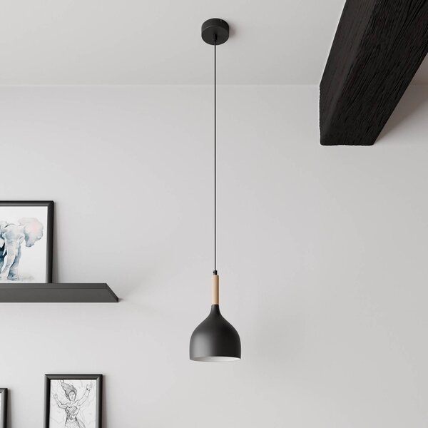 Luminex Noak lógó világítás, fekete/természetes fa, Ø 17 cm, dimmelhető, Fekete, Nappali / Étkező, fém, Modern