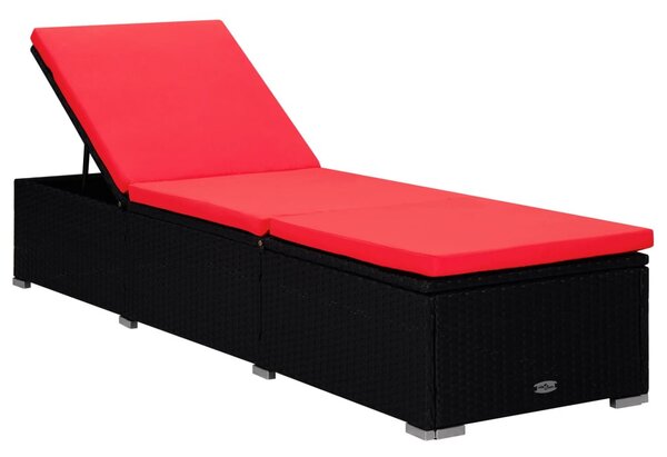 Piros polyrattan napozóágy párnával és teázóasztallal