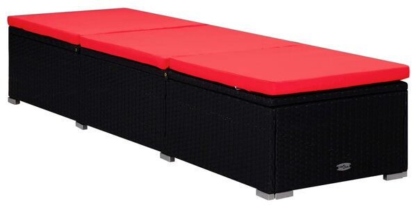3 részes fekete polyrattan kerti napozóágy szett asztallal