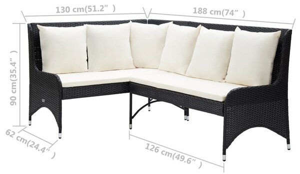 2 db fekete polyrattan kerti sarokkanapé