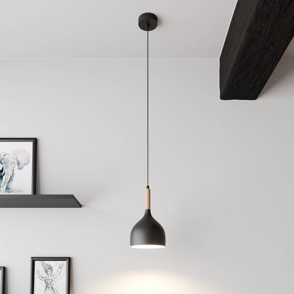 Luminex Noak lógó világítás, fekete/természetes fa, Ø 17 cm, dimmelhető, Fekete, Nappali / Étkező, fém, Modern