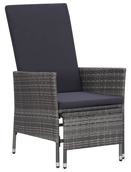 Szürke dönthető háttámlás polyrattan kerti szék párnákkal