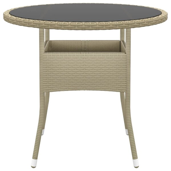 Bézs polyrattan és edzett üveg kerti asztal Ø80 x 75 cm