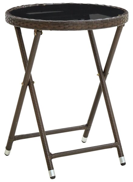 Barna polyrattan és edzett üveg teázóasztal 60 cm