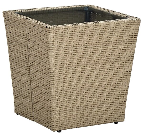 Bézs polyrattan és edzett üveg dohányzóasztal 41,5x41,5x44 cm
