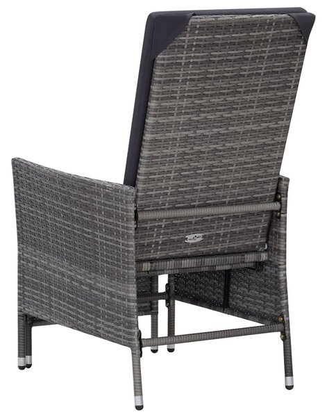 Szürke dönthető háttámlás polyrattan kerti szék párnákkal