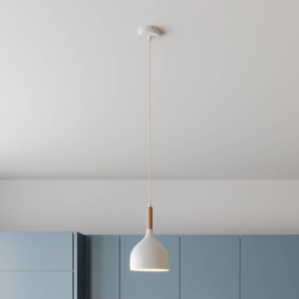 Luminex Noak lógó világítás, fehér/természetes fa, Ø 17 cm, dimmelhető, Fehér / opál, Nappali / Étkező, fém, Modern